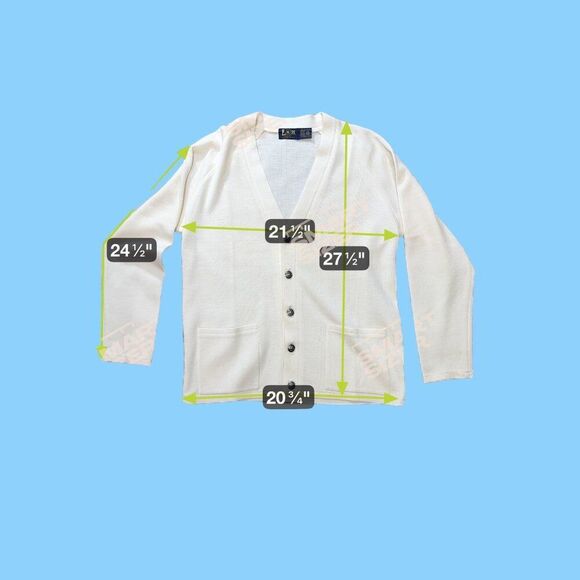 Vintage Le Roy Men Cardigan Sweater Button-Up Knit White Wool Grandpa Core SEE - Picture 6 of 6
